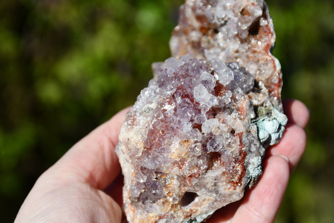 Pink amethyst cluster with display stand