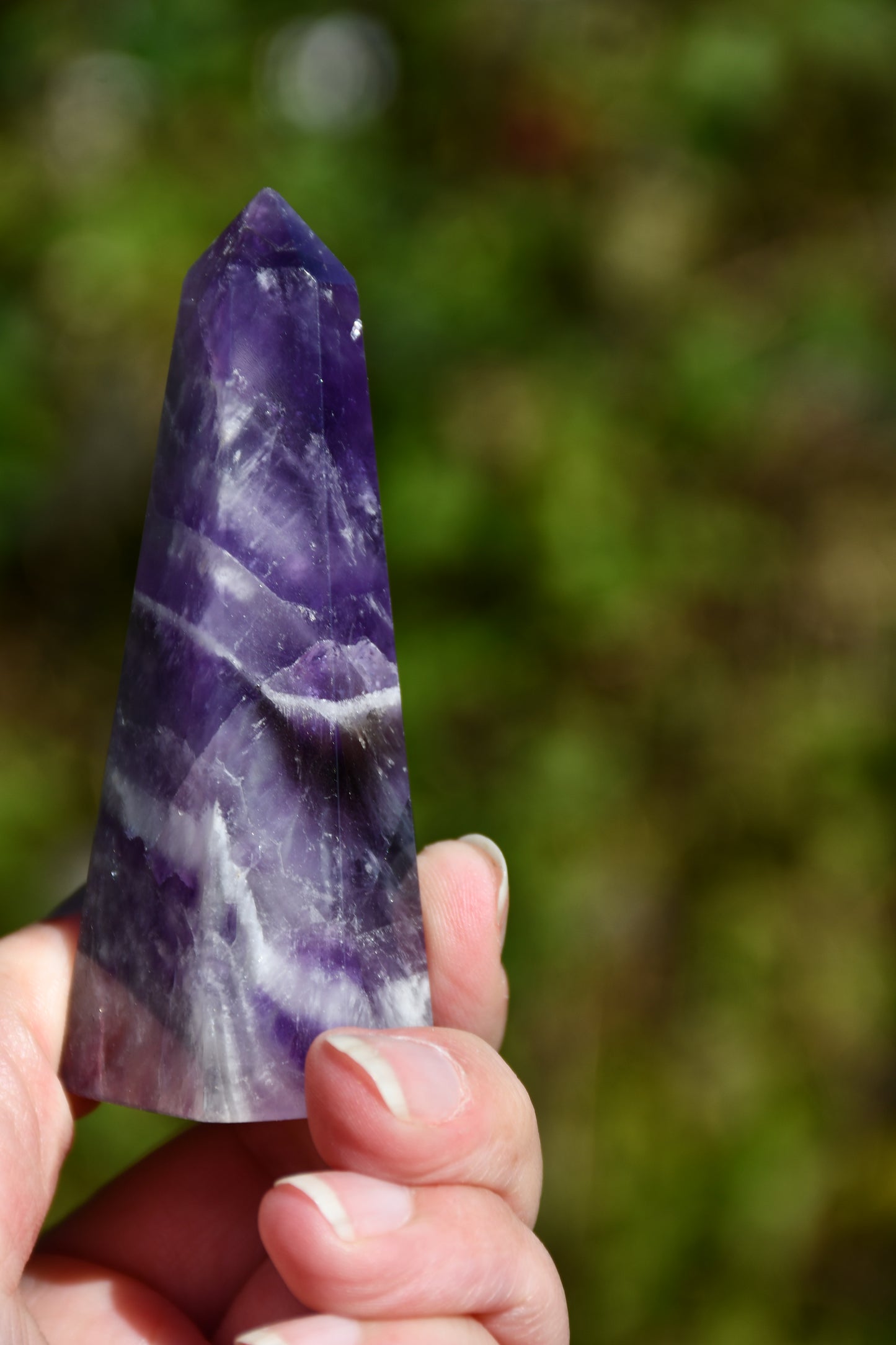 Chevron (smoky) amethyst obelisk