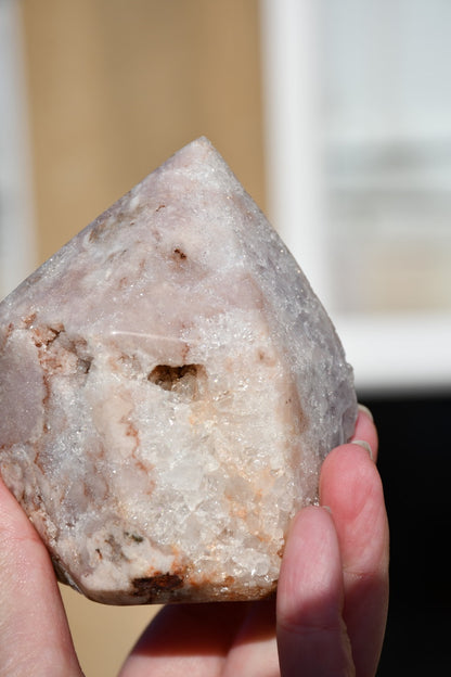 Pink amethyst semi-polished point