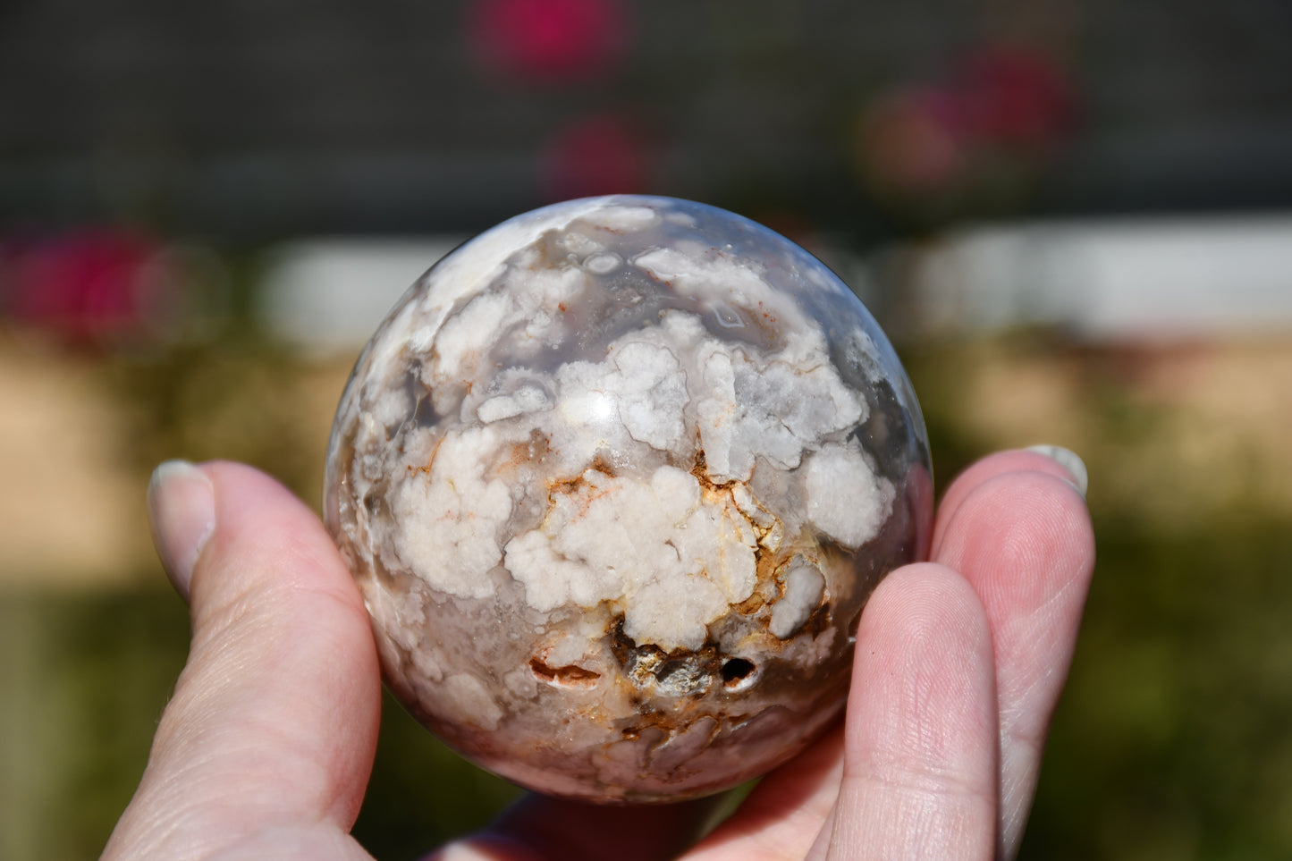 Flower agate sphere