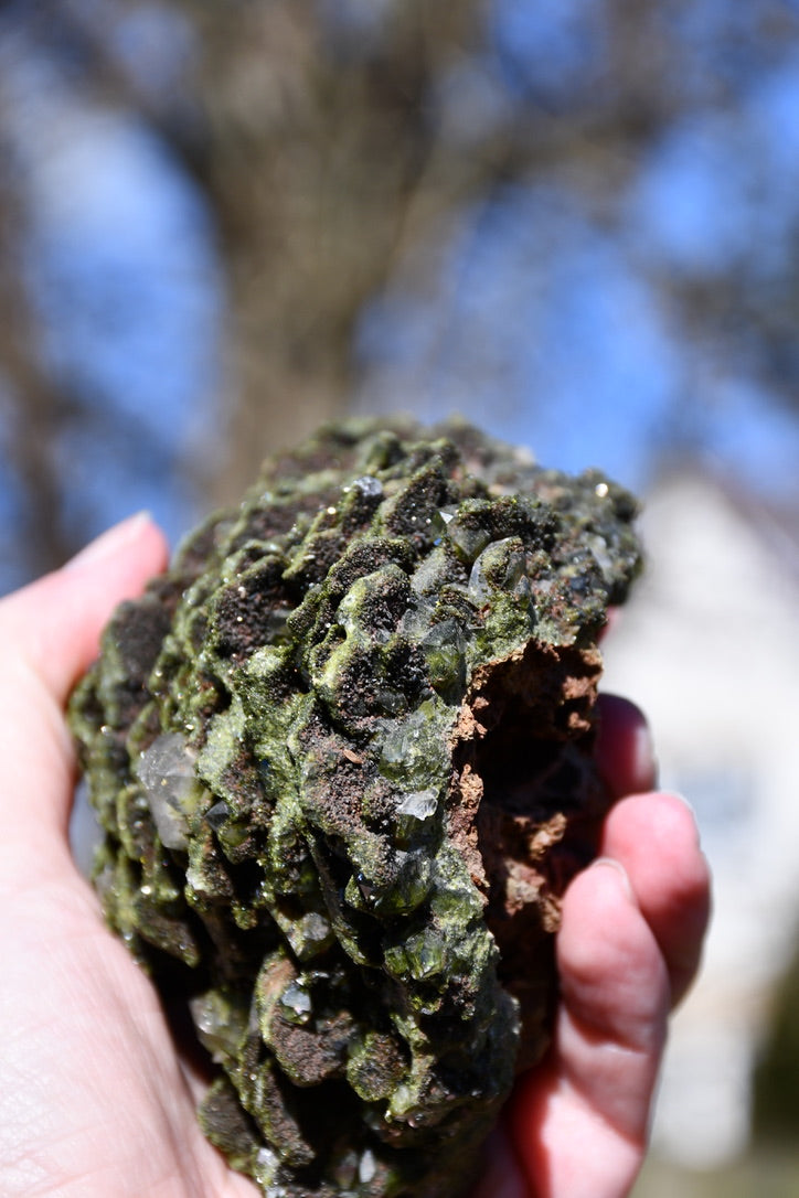 "fairy forest" epidote on quartz cluster