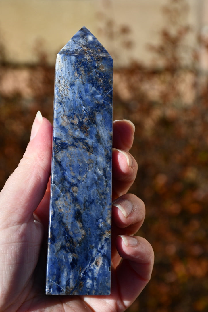 Sodalite and sunstone obelisk