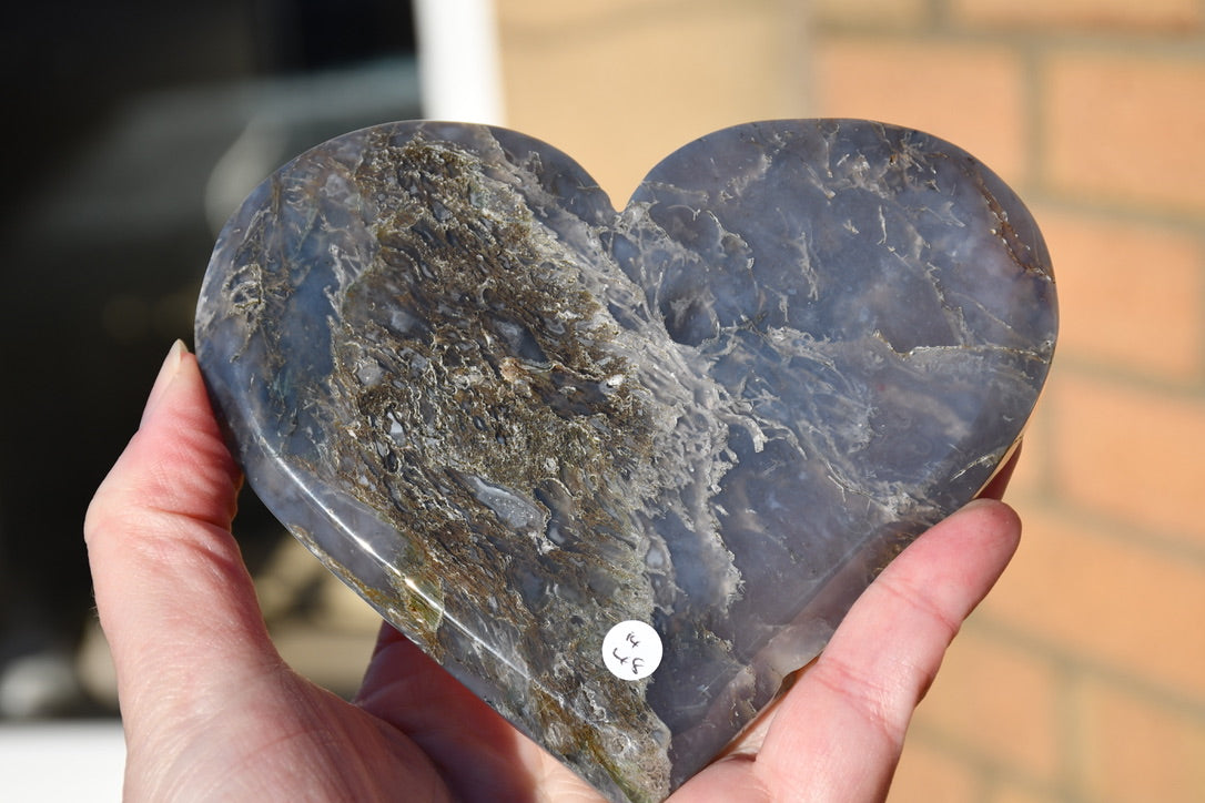 Moss agate/grey agate heart