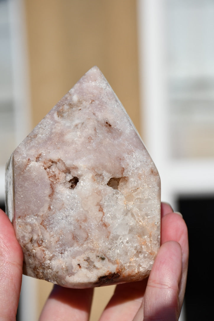 Pink amethyst semi-polished point