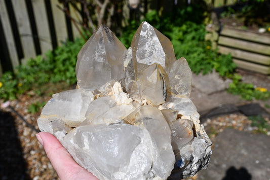 Himalayan quartz cluster with black tourmaline and mica