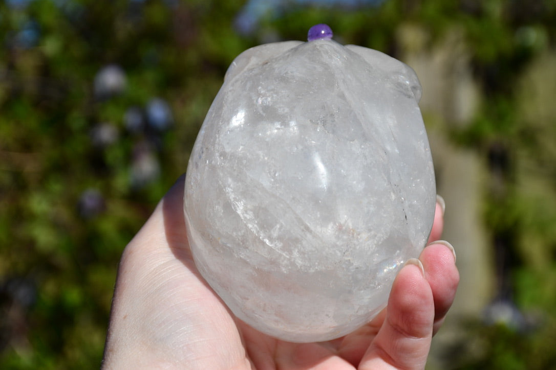Clear quartz and amethyst starrie/traveller skull