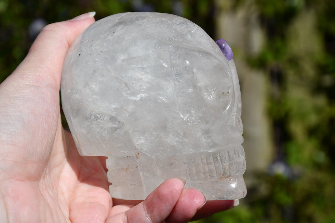 Clear quartz and amethyst starrie/traveller skull