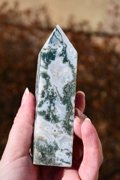 Moss agate obelisk