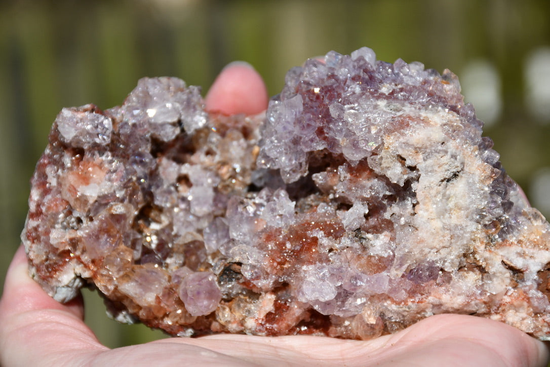 Pink amethyst cluster with display stand