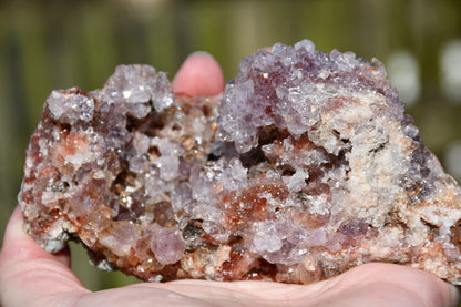 Pink amethyst cluster with display stand