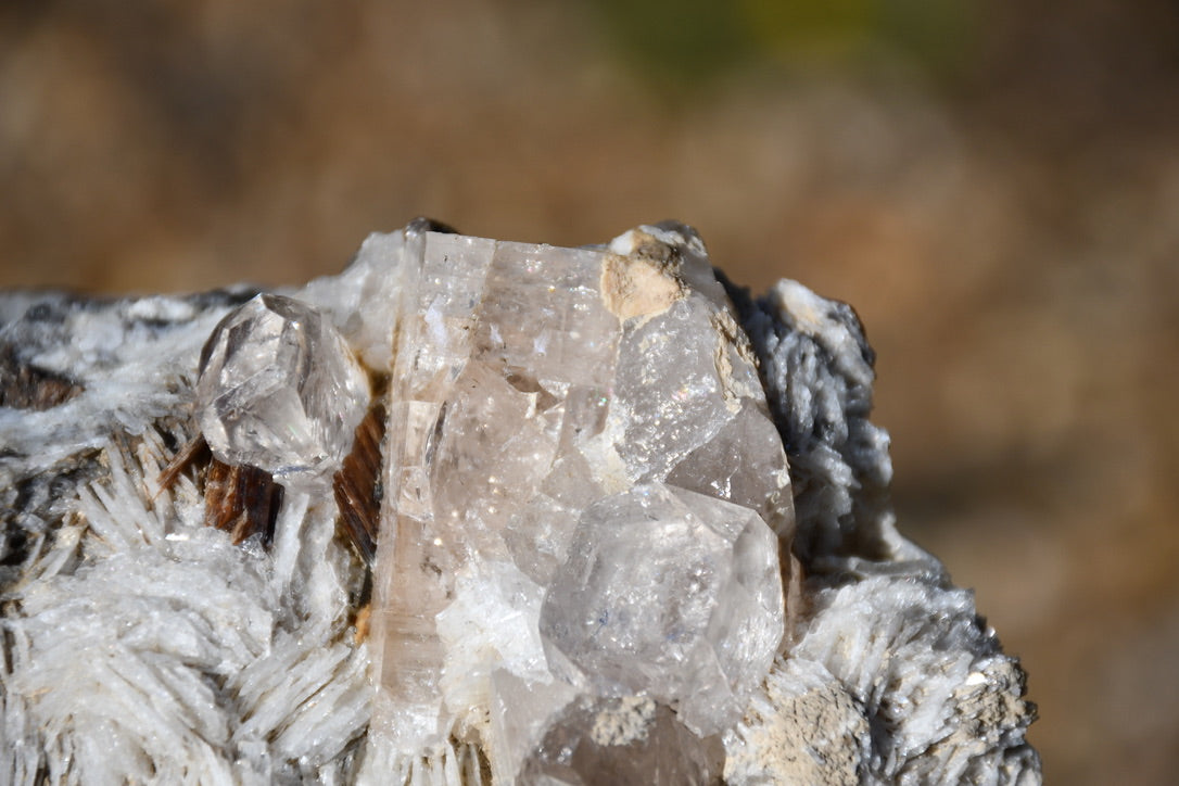 Himalayan quartz, topaz, calcite, smoky quartz and mica cluster