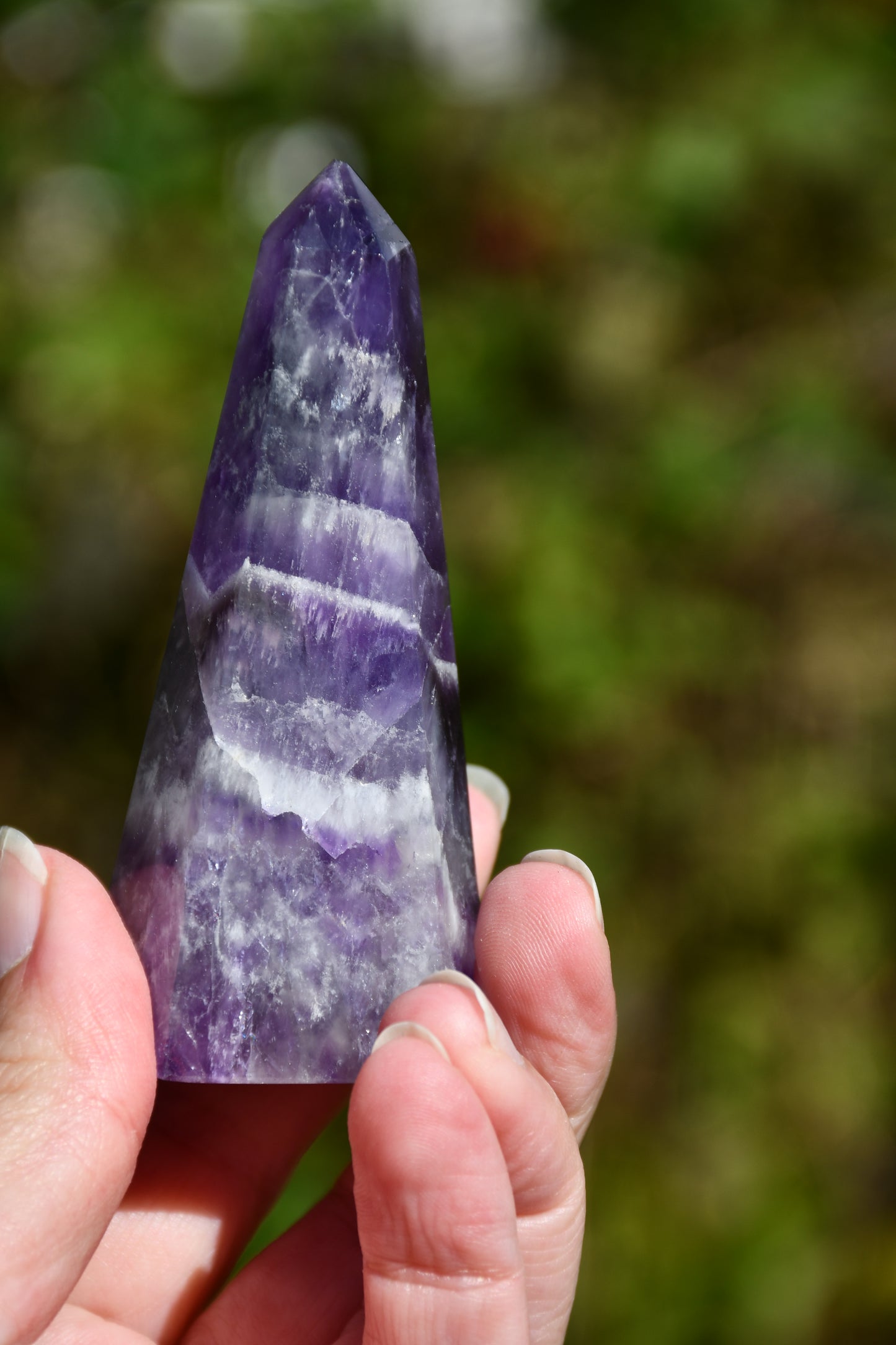 Chevron (smoky) amethyst obelisk