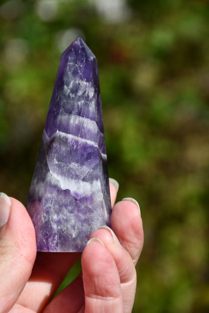 Chevron (smoky) amethyst obelisk