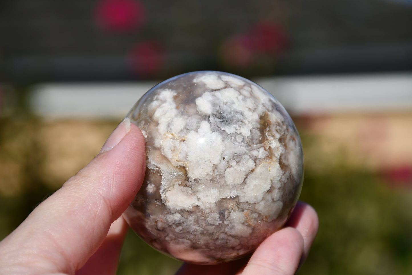 Flower agate sphere