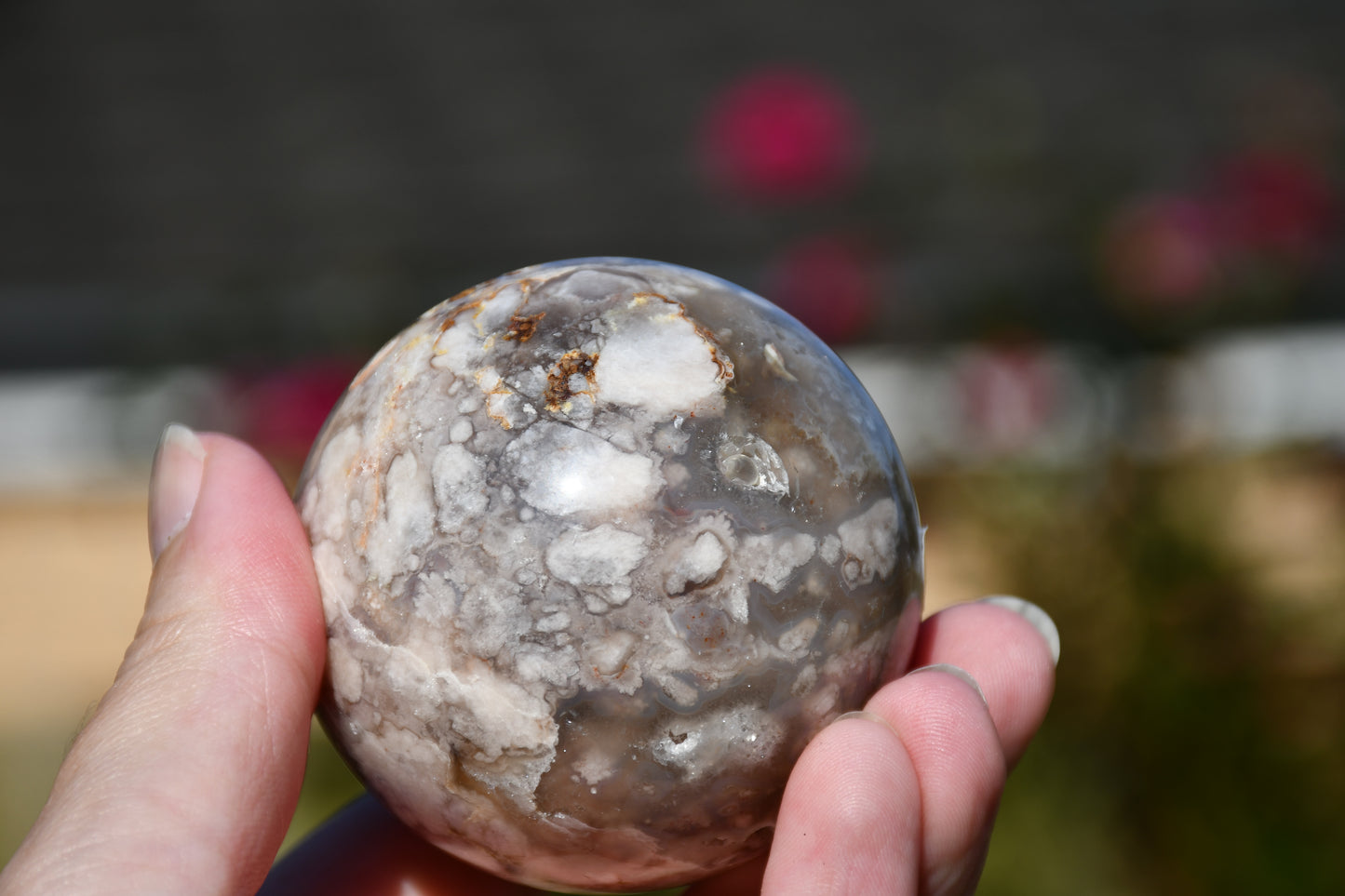 Flower agate sphere