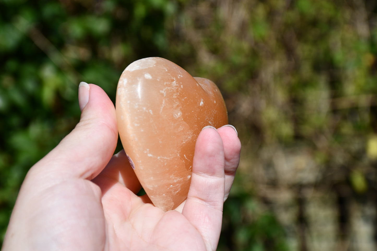 Peach selenite heart
