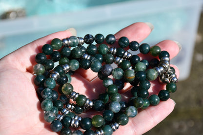 Moss agate mala