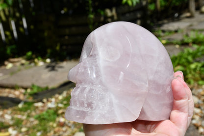 Rose quartz Madagascan sty;e skull carve