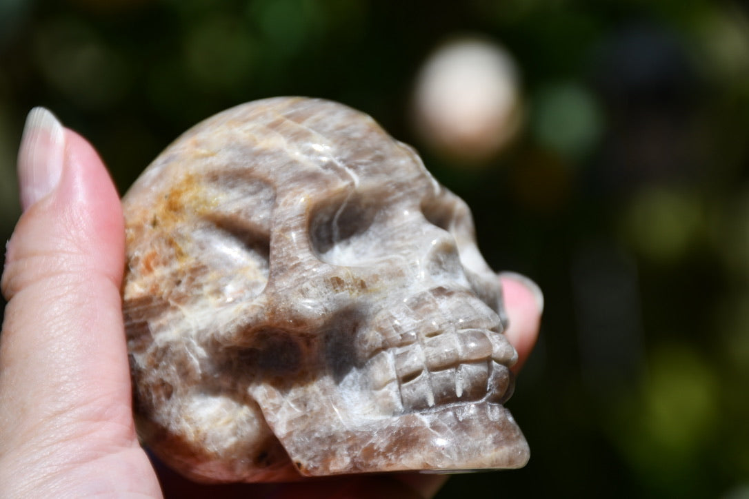 Moonstone and sunstone skull carve (larger)