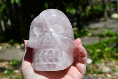 Rose quartz Madagascan sty;e skull carve