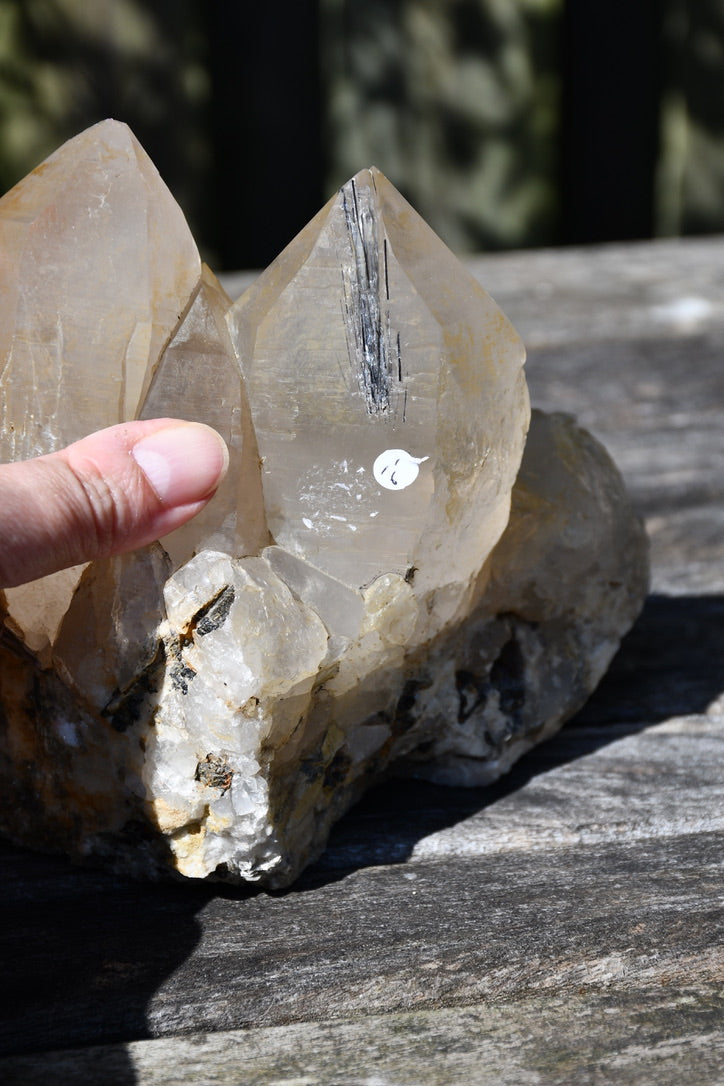 Himalayan quartz cluster with black tourmaline and mica