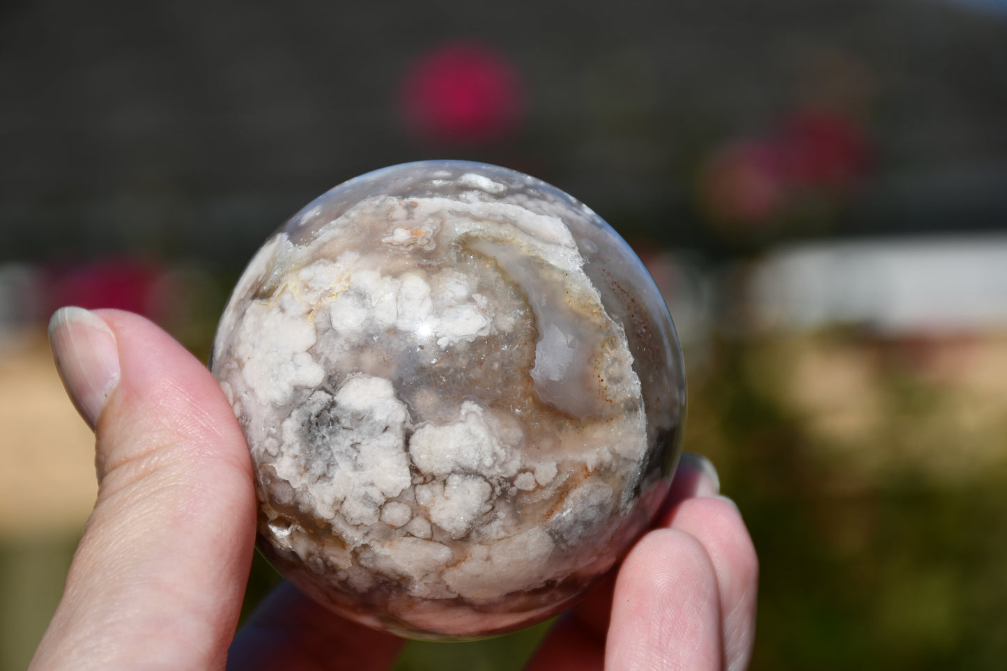 Flower agate sphere