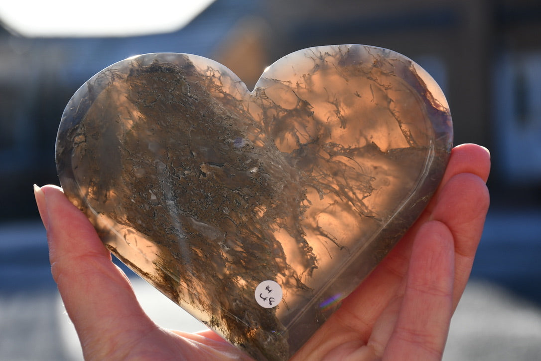 Moss agate/grey agate heart