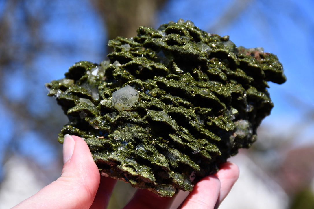 "fairy forest" epidote on quartz cluster