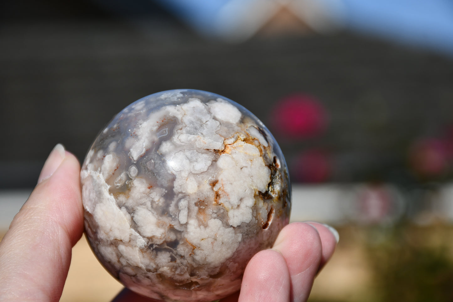 Flower agate sphere