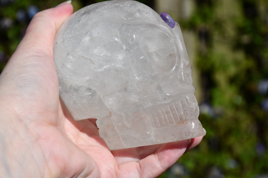Clear quartz and amethyst starrie/traveller skull
