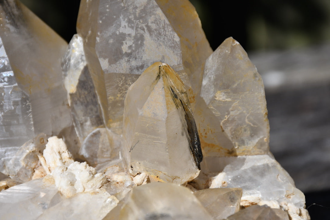 Himalayan quartz cluster with black tourmaline and mica