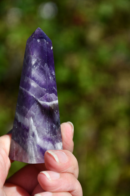 Chevron (smoky) amethyst obelisk