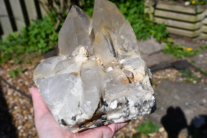 Himalayan quartz cluster with black tourmaline and mica