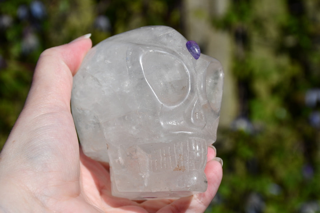 Clear quartz and amethyst starrie/traveller skull