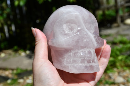Rose quartz Madagascan sty;e skull carve