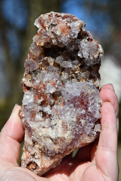 Pink amethyst cluster with display stand