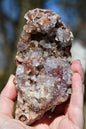 Pink amethyst cluster with display stand