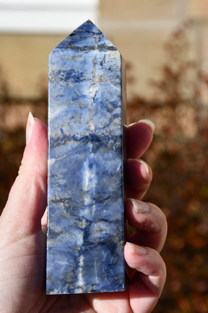 Sodalite and sunstone obelisk