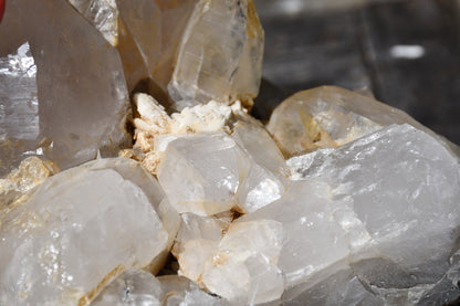 Himalayan quartz cluster with black tourmaline and mica