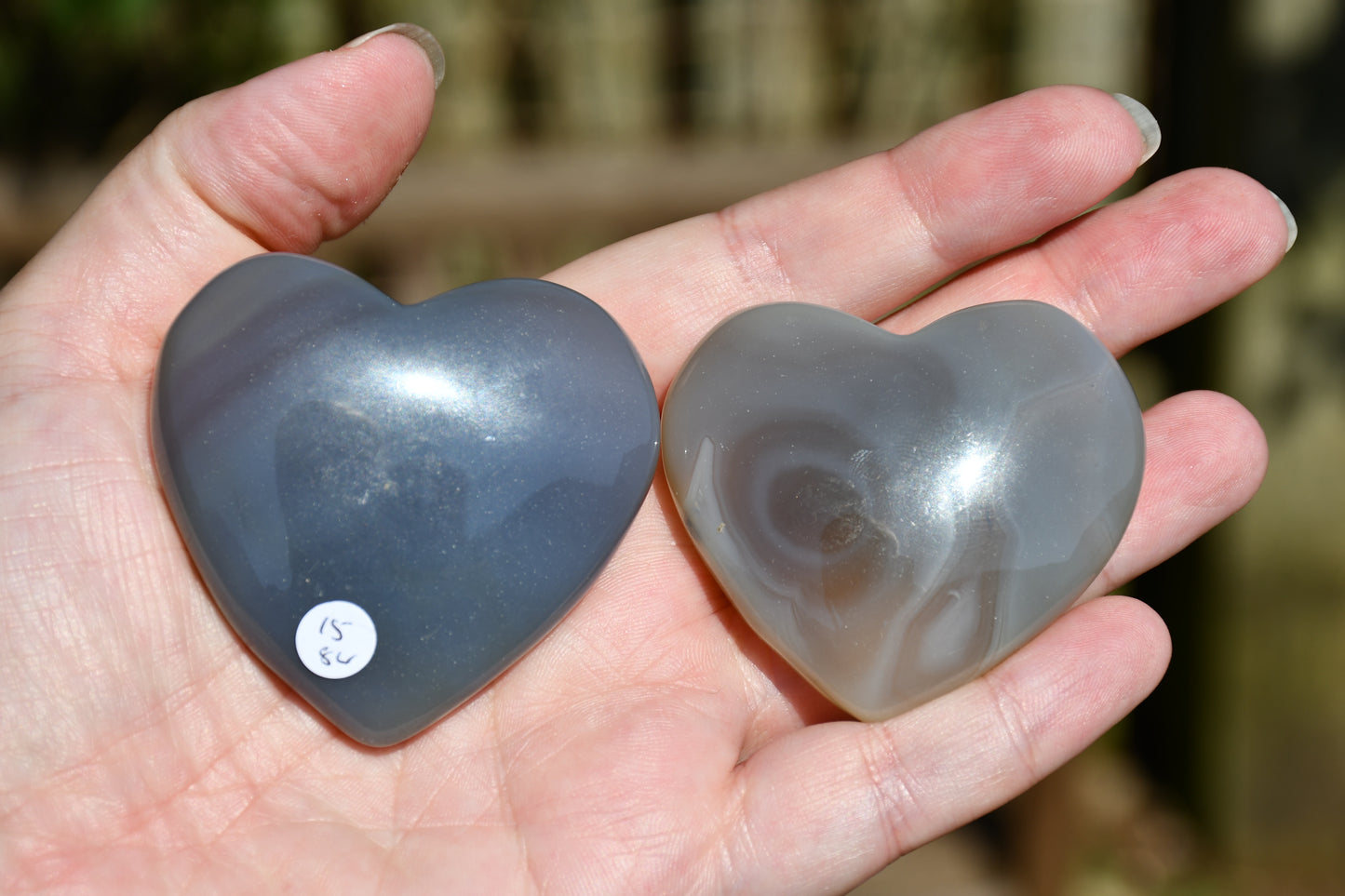 pair grey agate hearts