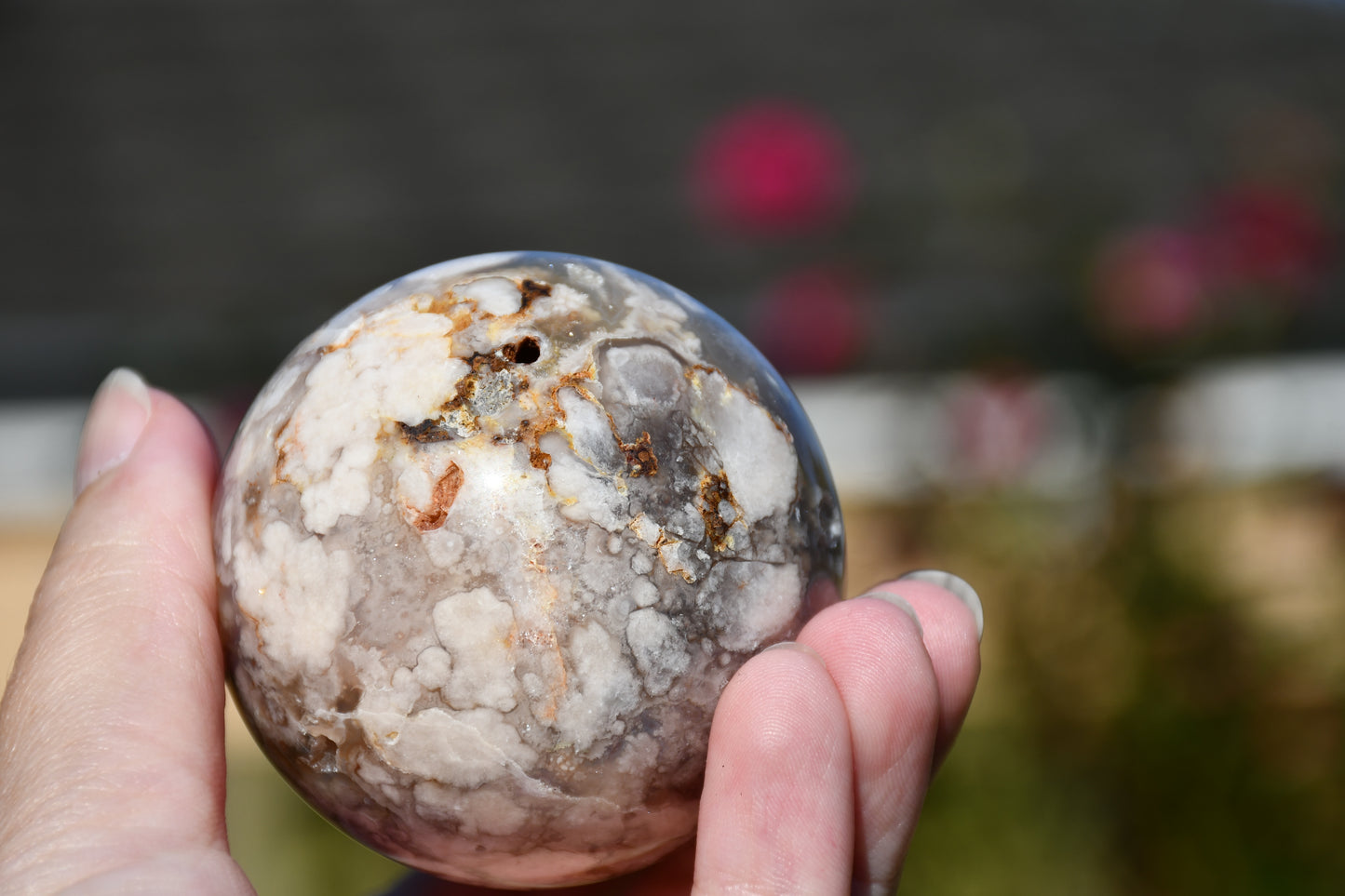 Flower agate sphere