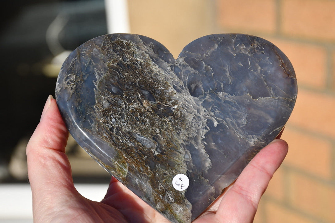 Moss agate/grey agate heart