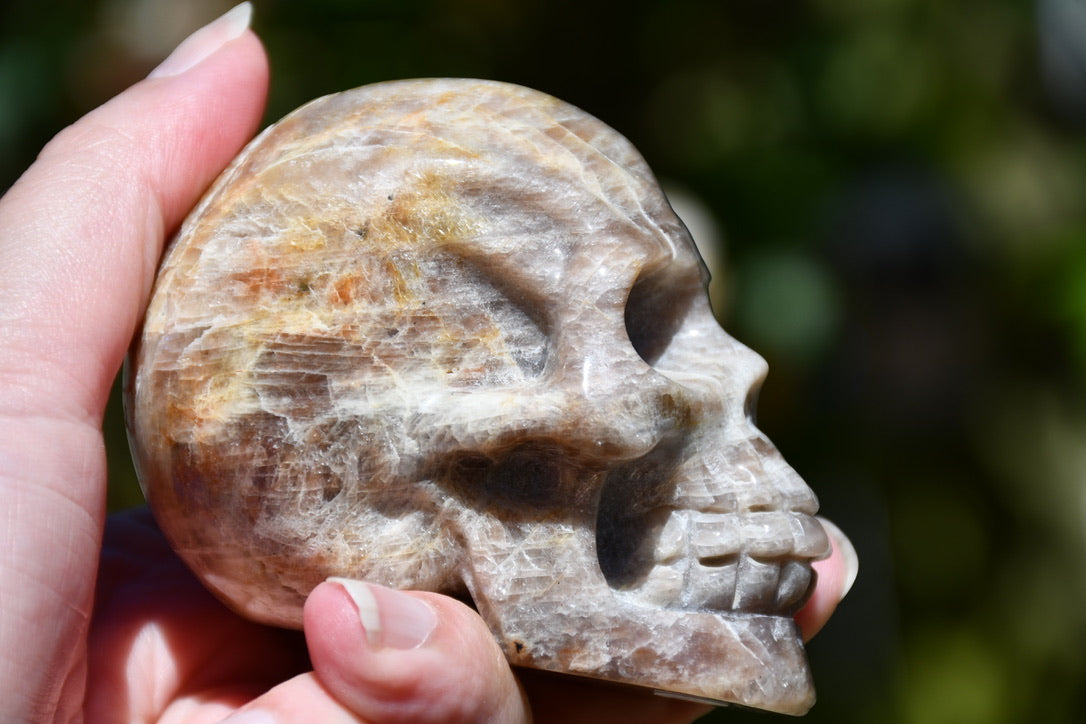 Moonstone and sunstone skull carve (larger)
