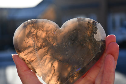 Moss agate/grey agate heart