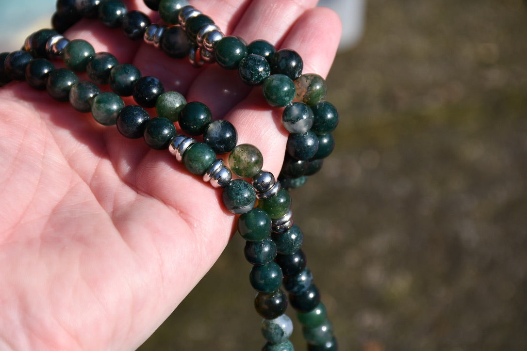 Moss agate mala