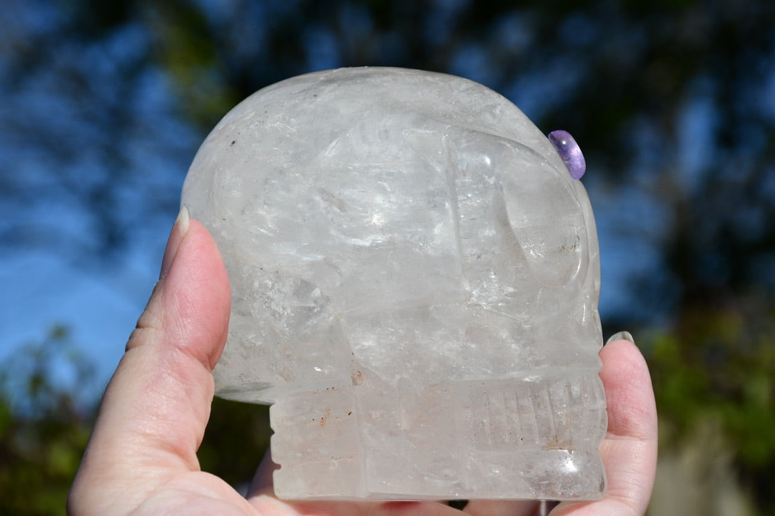 Clear quartz and amethyst starrie/traveller skull