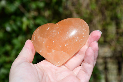 Peach selenite heart