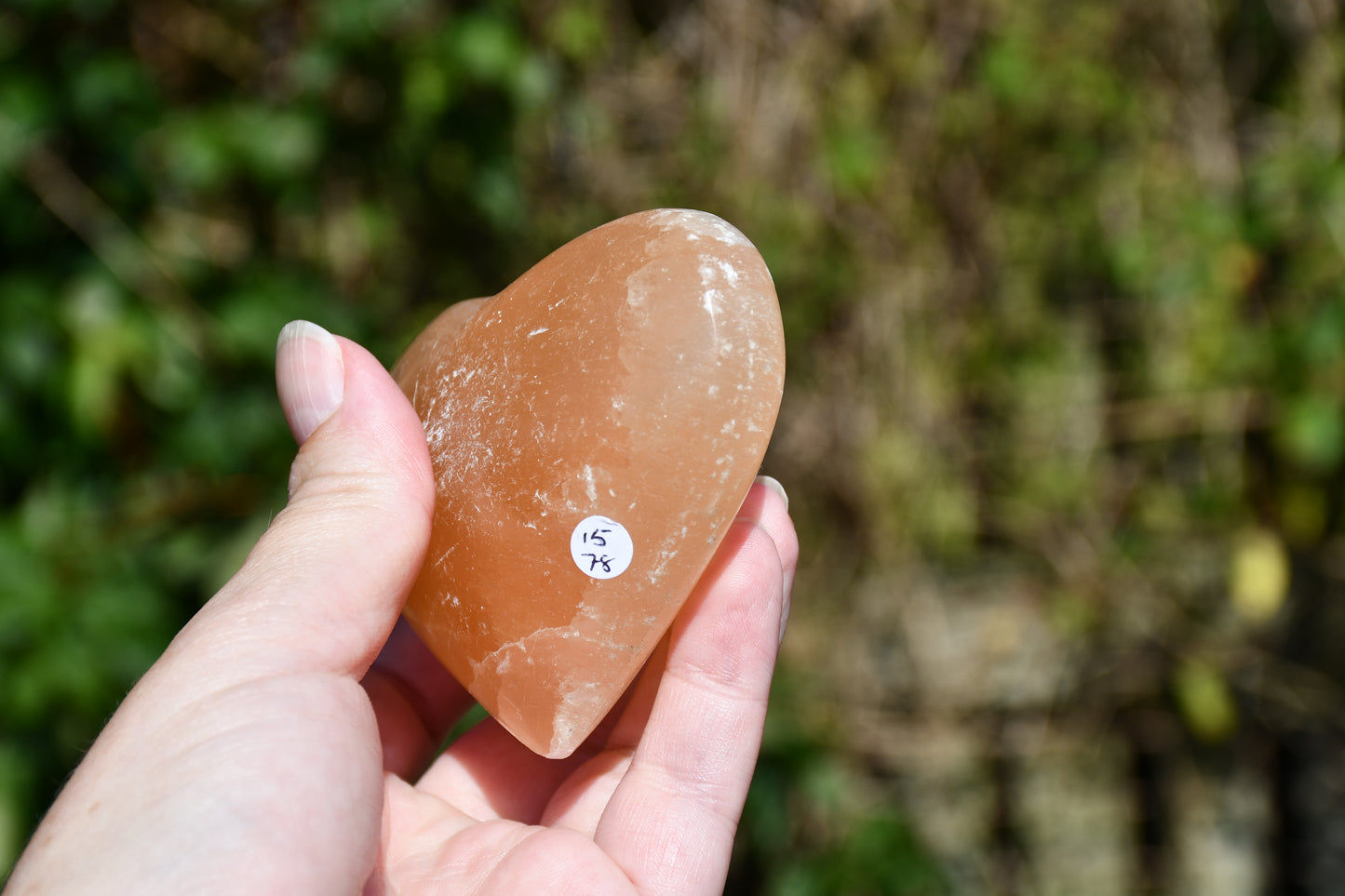 Peach selenite heart