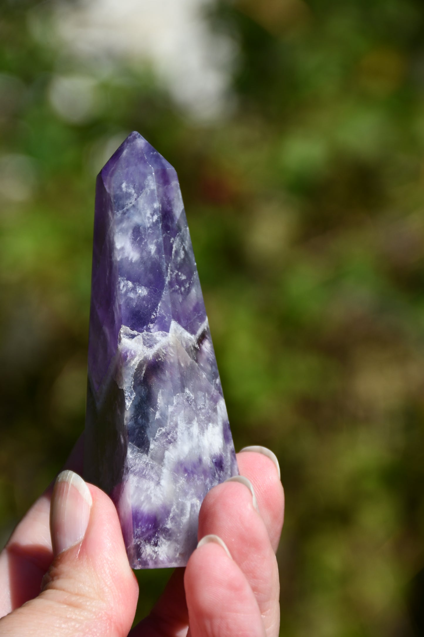 Chevron (smoky) amethyst obelisk