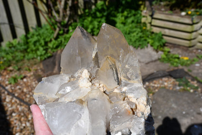 Himalayan quartz cluster with black tourmaline and mica
